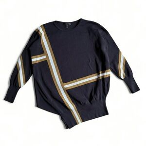 Belstaff dark charcoal black sweater olive green and white stripes Size S